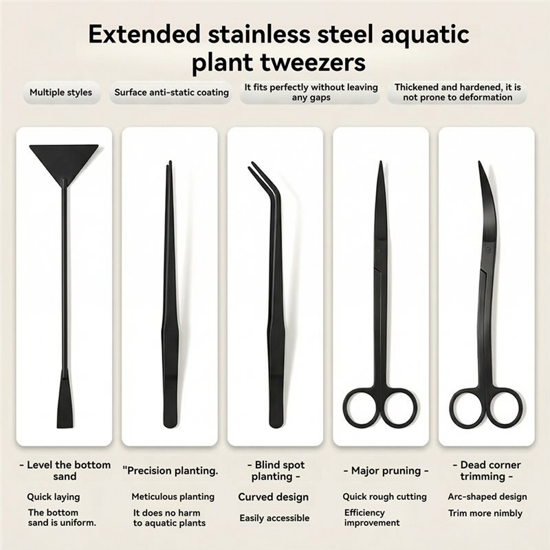 IALJ-롱 블랙 스테인리스 스틸 수초 관리 도구 세트 - Planted Aquarium Tool Kit 리뷰 및 가격